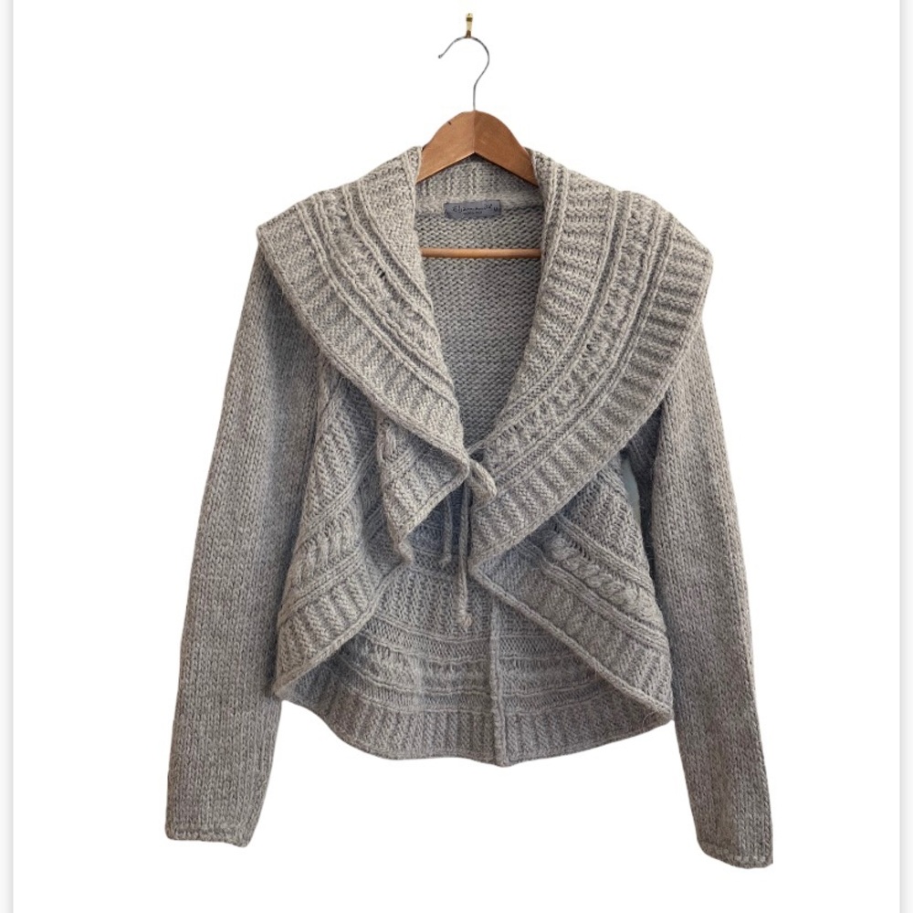 Anthropologie Gray Shawl Collar Cable Knit Cardigan